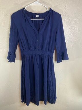 Old Navy Navy V-Neck Button-Front Long Sleeve Dress